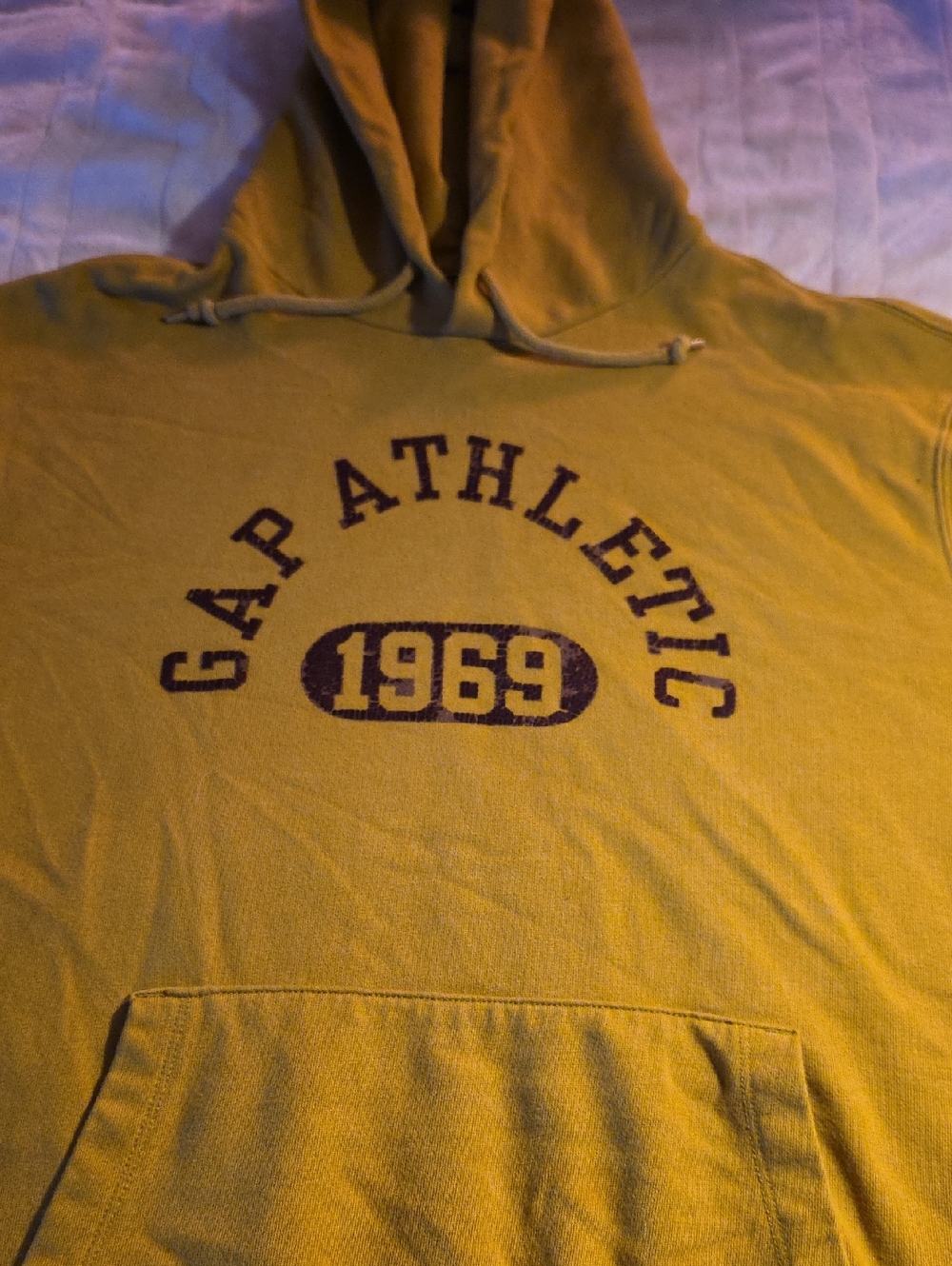 GAP Mustard Yellow '1969' Athletic Pullover Hoodie Size LARGE VINTAGE NEW